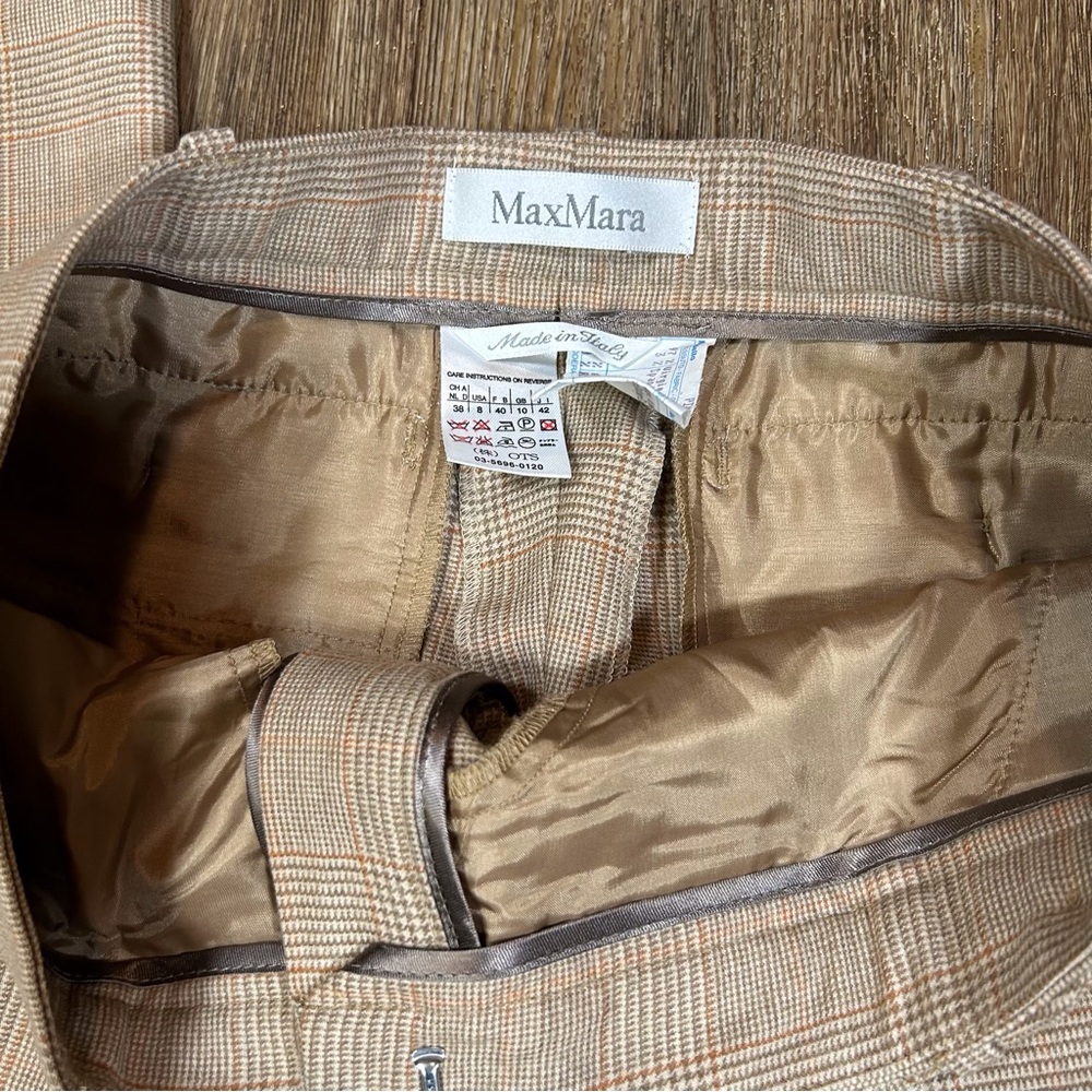 MaxMara Women’s Neutral Multi Plaid Wool blend Dress Pants Sz. 8 - Picture 4 of 4